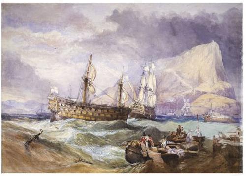 Clarkson Frederick Stanfield H.M.S 'Victory' towed into Gibraltar, china oil painting image